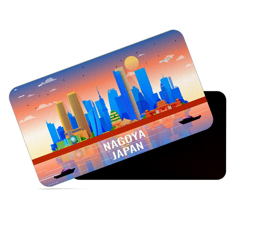dhcrafts Rectangular Rubber Fridge Magnet / Magnetic Card Multicolor Japan Nagoya Design Pack of 1 (8.6cm x 5.4cm)